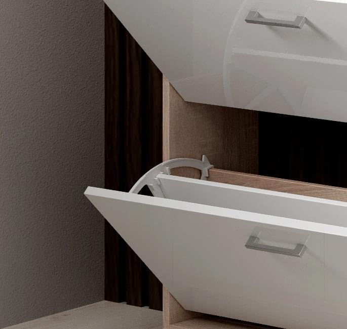 MB Muebles Bonitos | Flurmöbel mit Schuhschrank | Breite 89 x Höhe 105 x Tiefe 24 cm | Glasablage mit LED | Glänzendes Melamin | Farbe Sonoma und Weiß | Schuhregal für die tür | Modell Paola