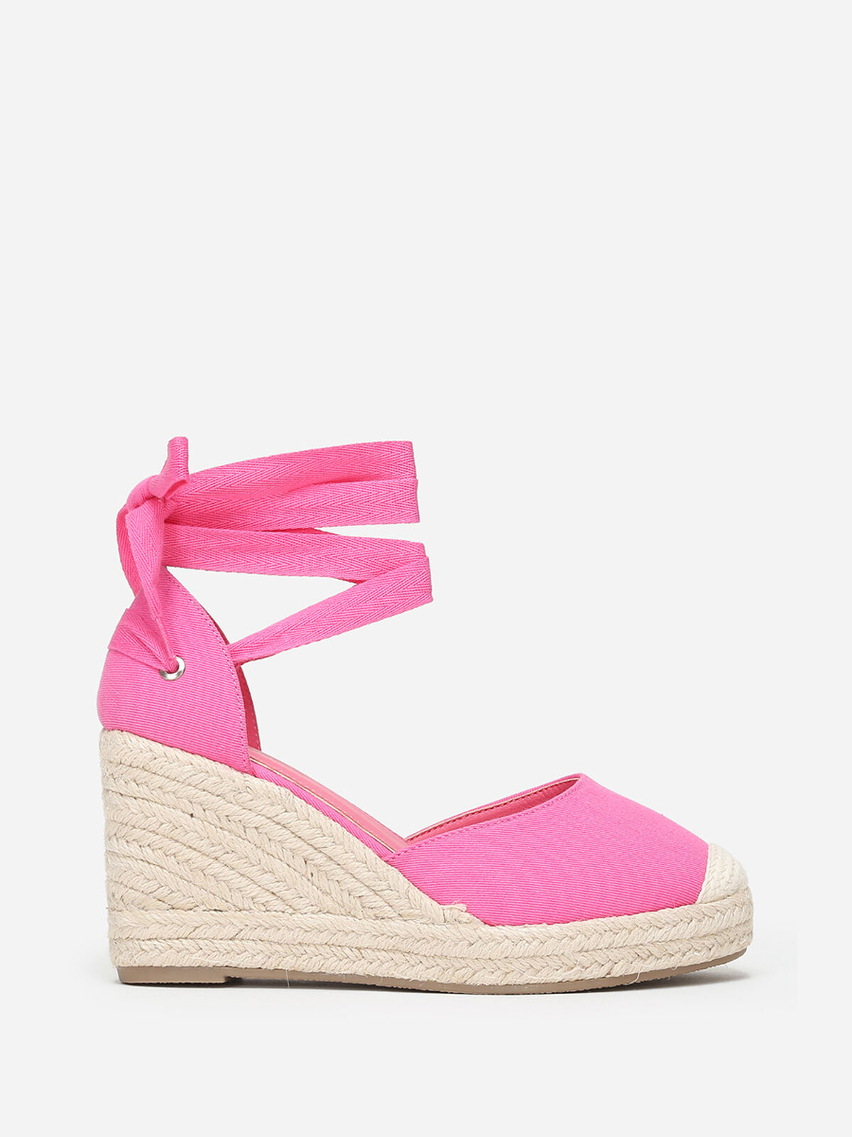 Espadrilles compensées avec ruban à nouer- Fuchsia