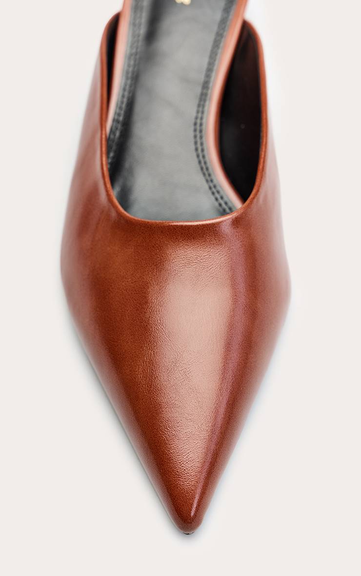 Marron Mules À Talon Bobine En Synthétiquecuir Beige