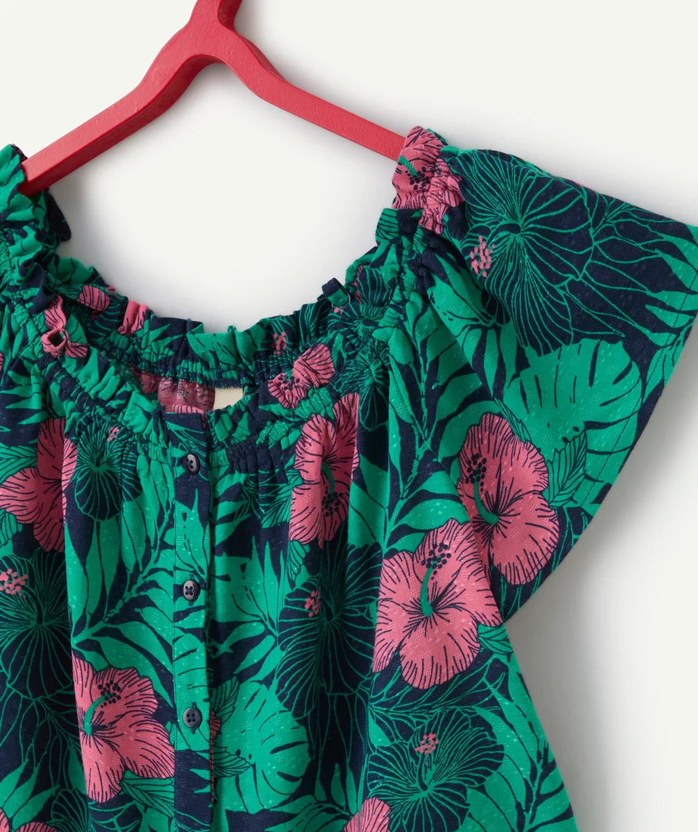 chemise manches courte fille en viscose responsable imprimé tropical