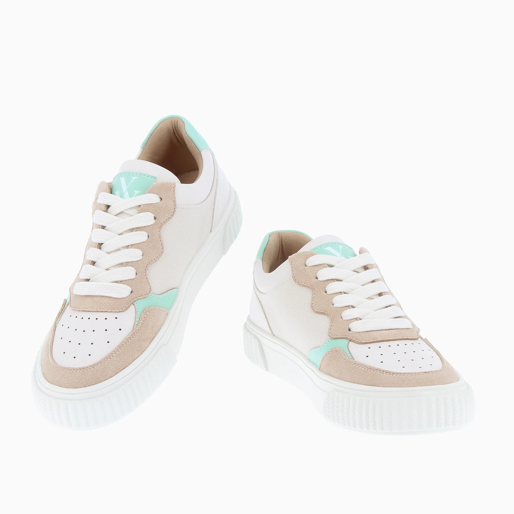 Sneakers-Baskets Sara en toile beige à détails vert d'eau
