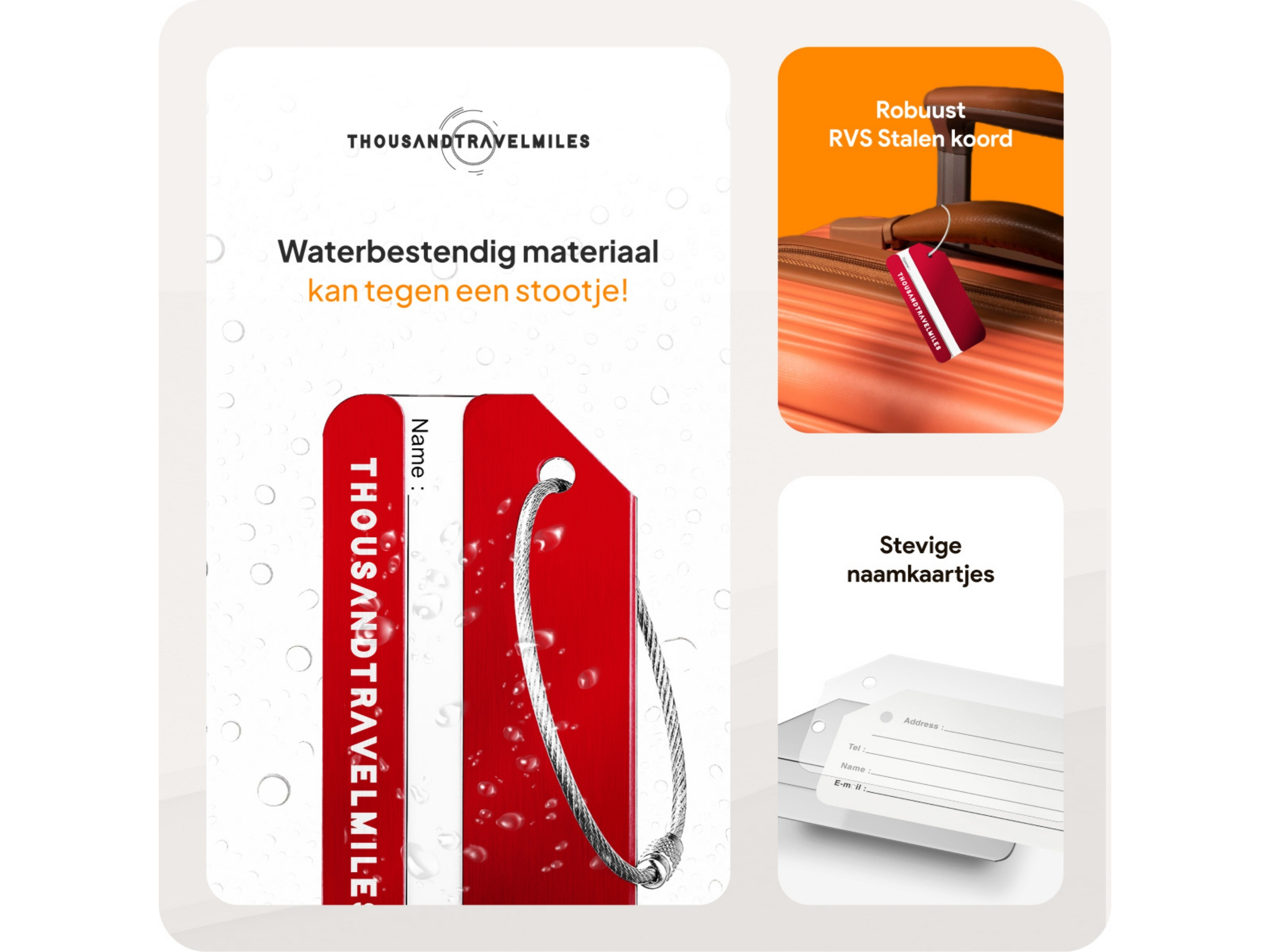 Thousandtravelmiles set van 4 aluminium bagagelabels - Red