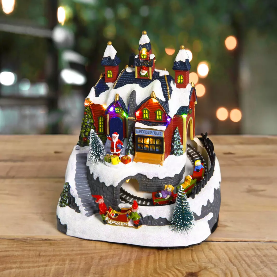 Village de Noël lumineux à piles Atelier et train de Noël lumineux et musical