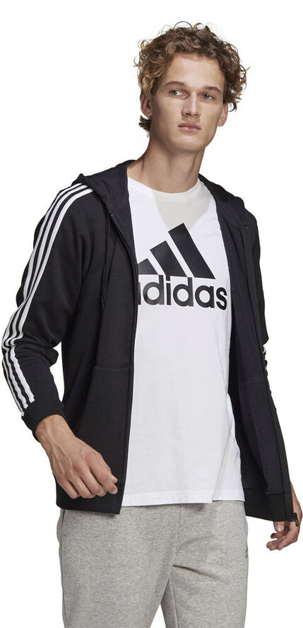 adidas Essentials French Terry 3-Stripes Full-Zip hættetrøje Sort