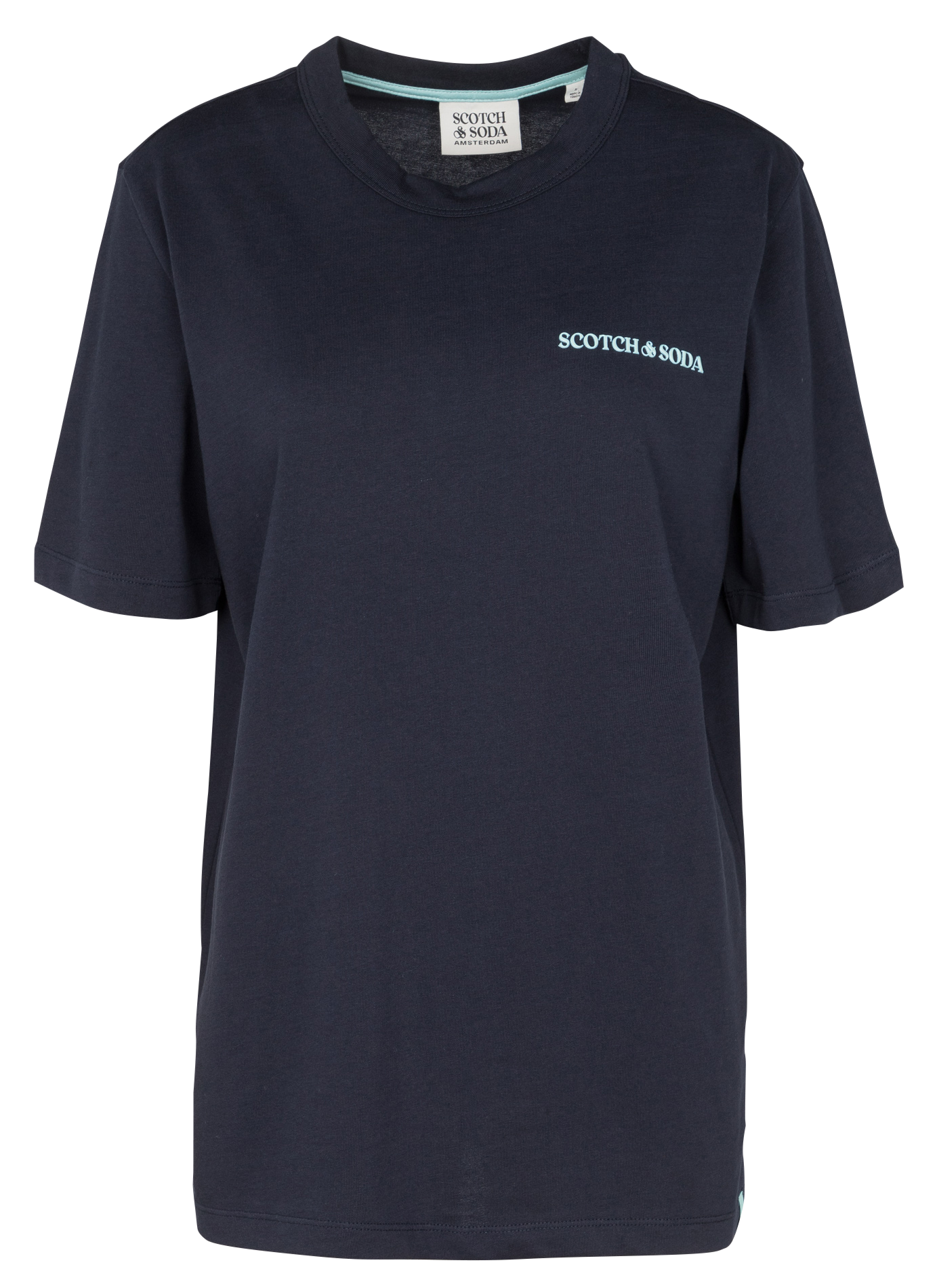 Tee-shirt col rond brodé logo en coton bio | Bleu