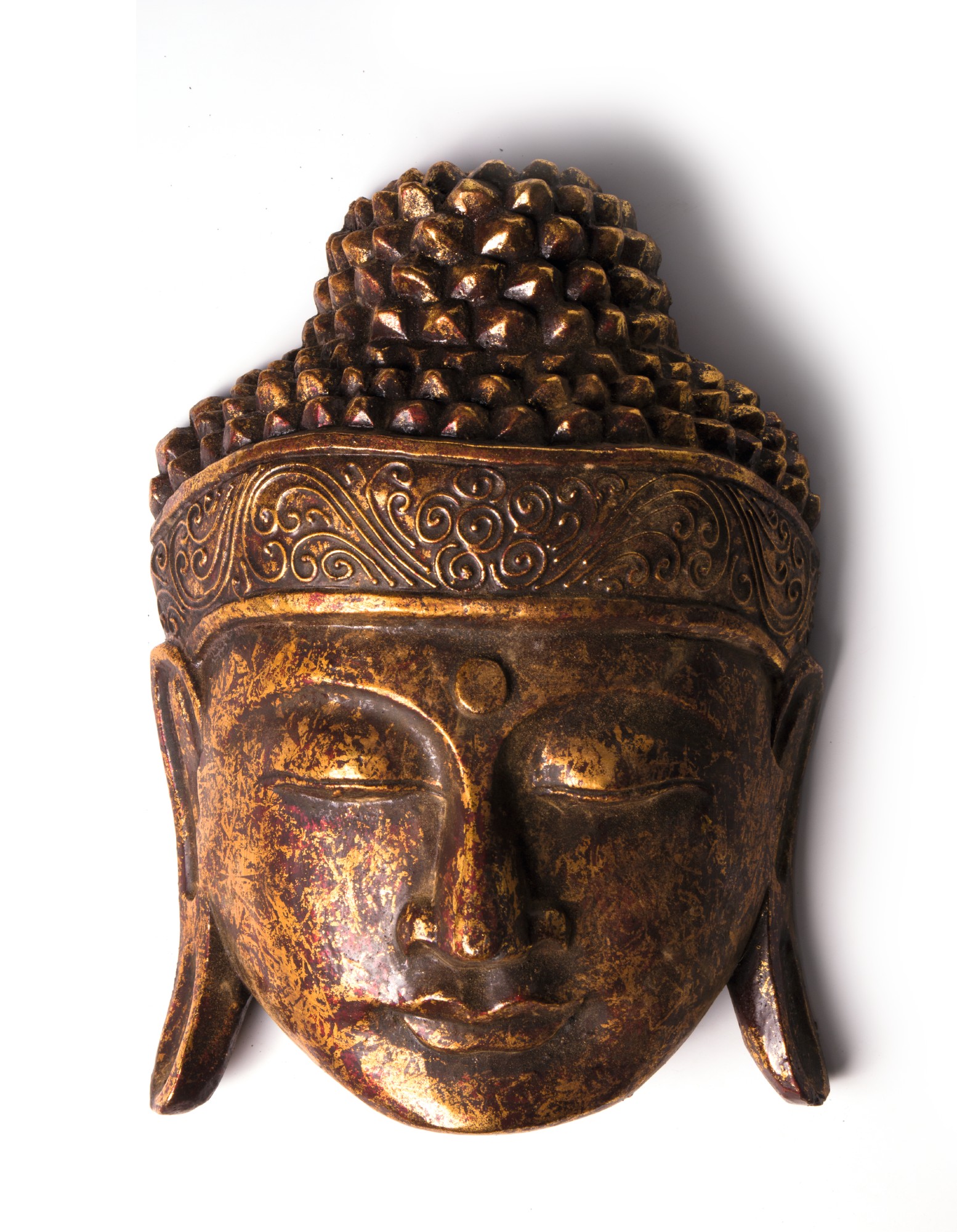 Buddha-Maske, antikrot, T 32 cm, B 22 cm, H 10 cm von fischer's lagerhaus