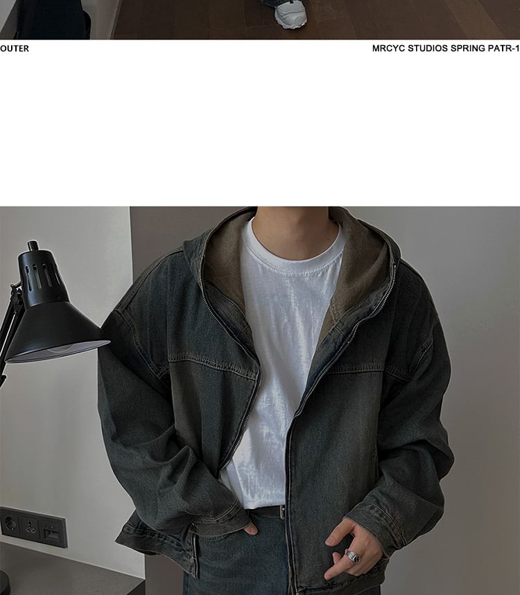 MRCYC - Denim jack met capuchon en rits / Mid Rise Washed Wide Leg Jeans / Set