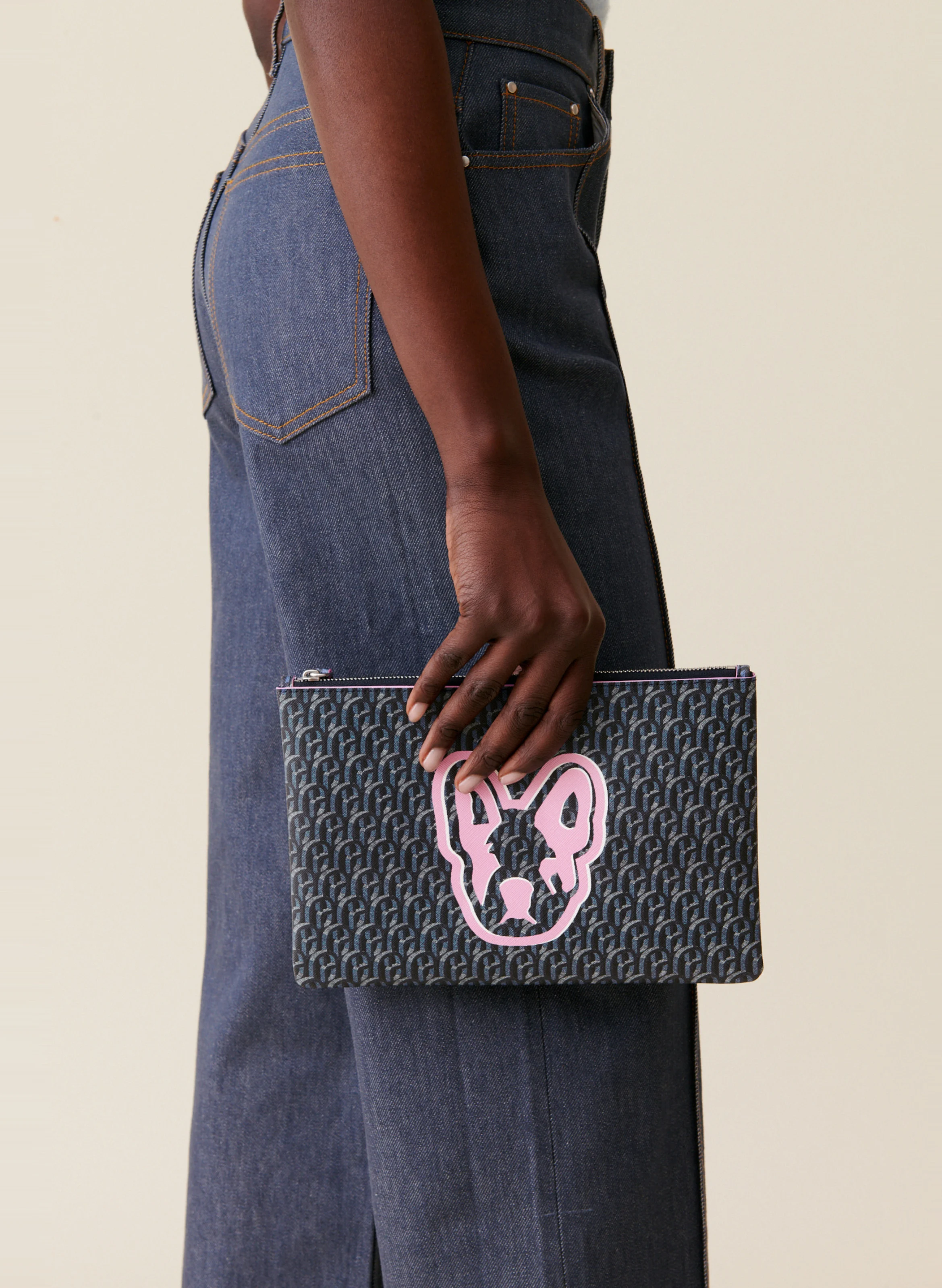Pochette imprimée à monogramme| Bleu