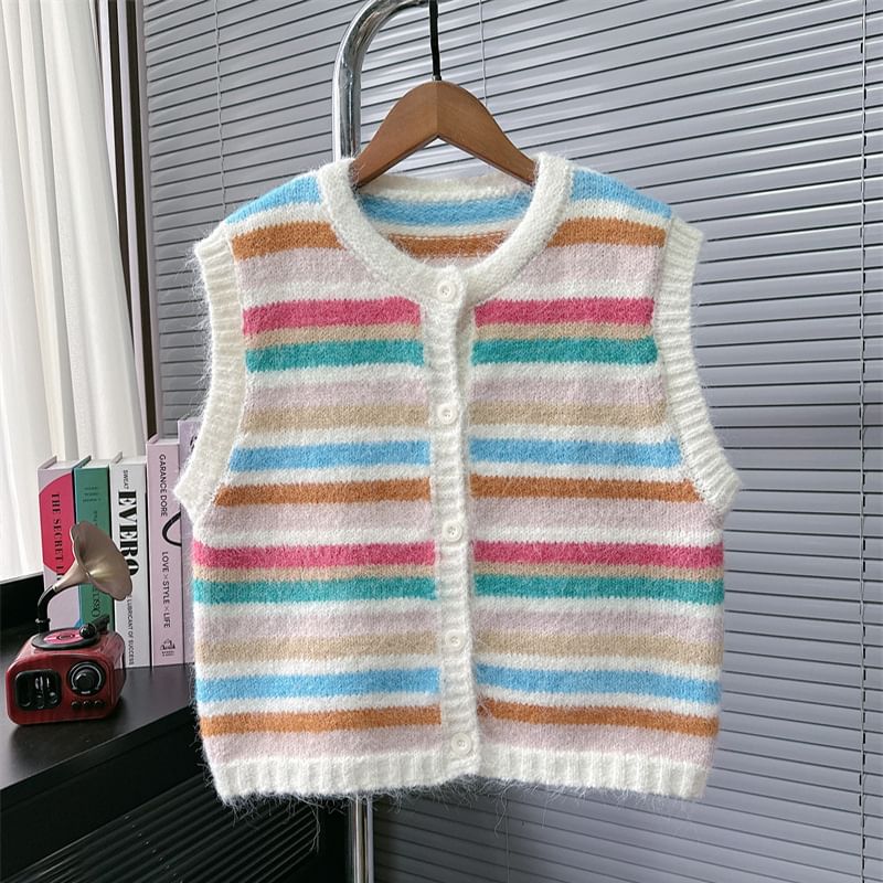 staybabes - Gestreept vest met ronde hals en knoopjes