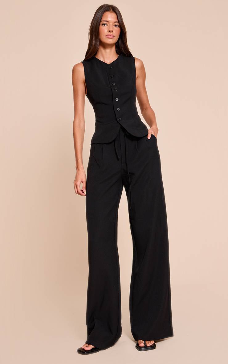 Noir Pantalon Large Tissé Ajusté Avec Détail Nœud À La Taille