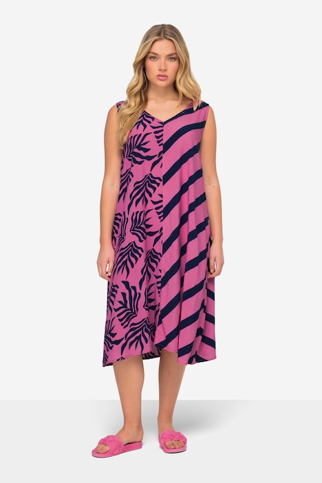 Kleid, A-Line, Print-Mix, V-Ausschnitt, ärmellos