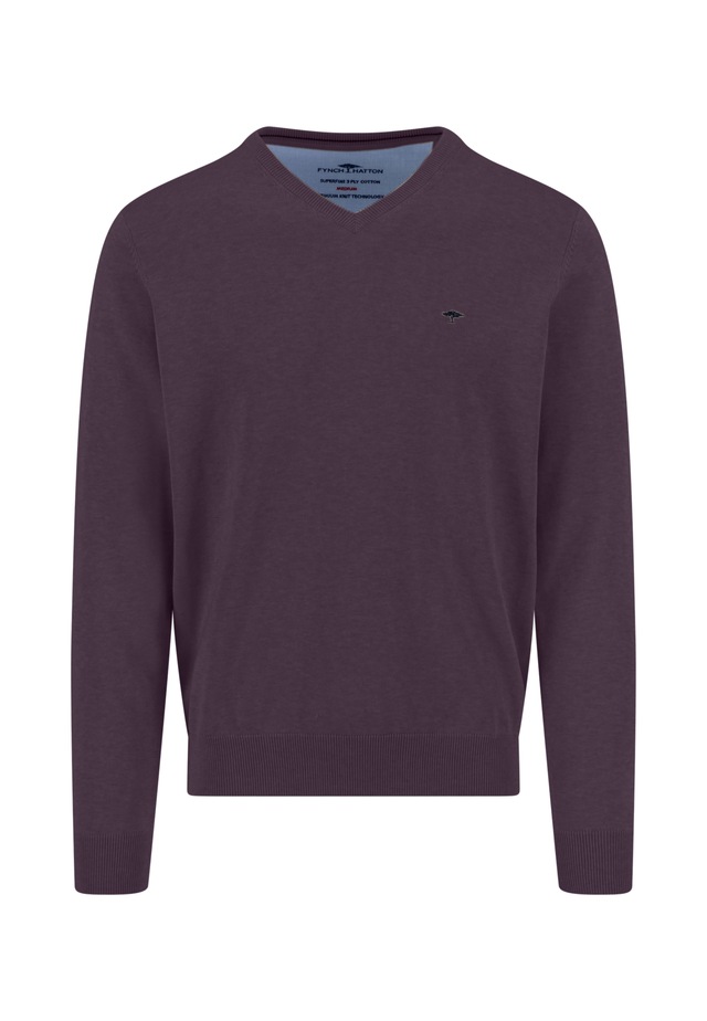 FYNCH-HATTON Strickpullover aus Baumwolle, mit V-Ausschnitt, hüftbedeckende Passform