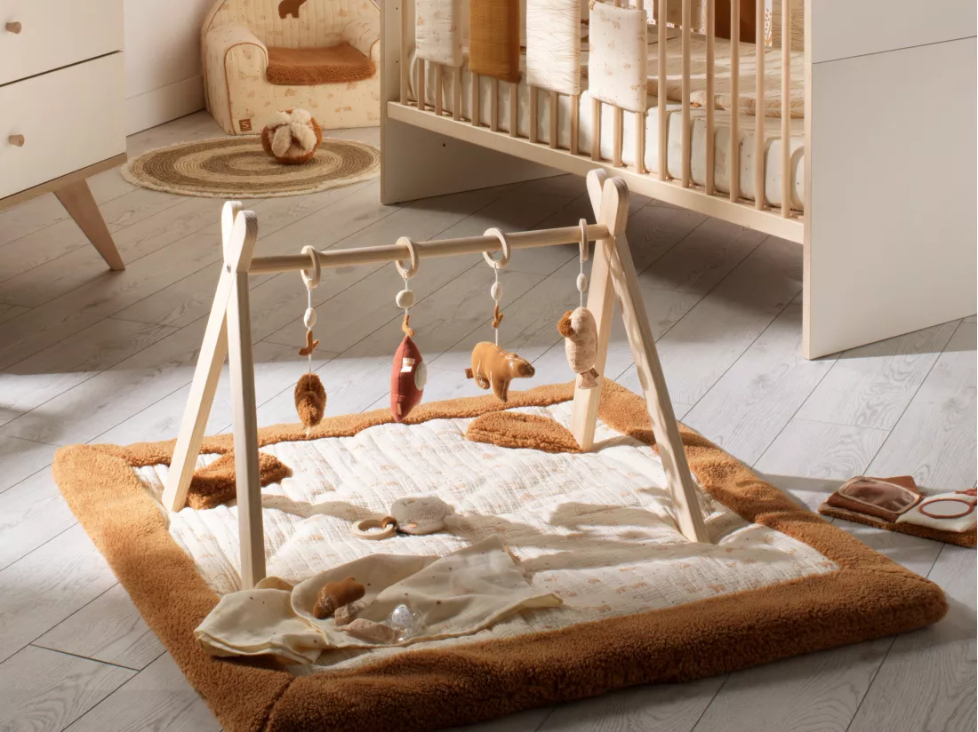 Grand tapis de jeu en double gaze de coton et sherpa