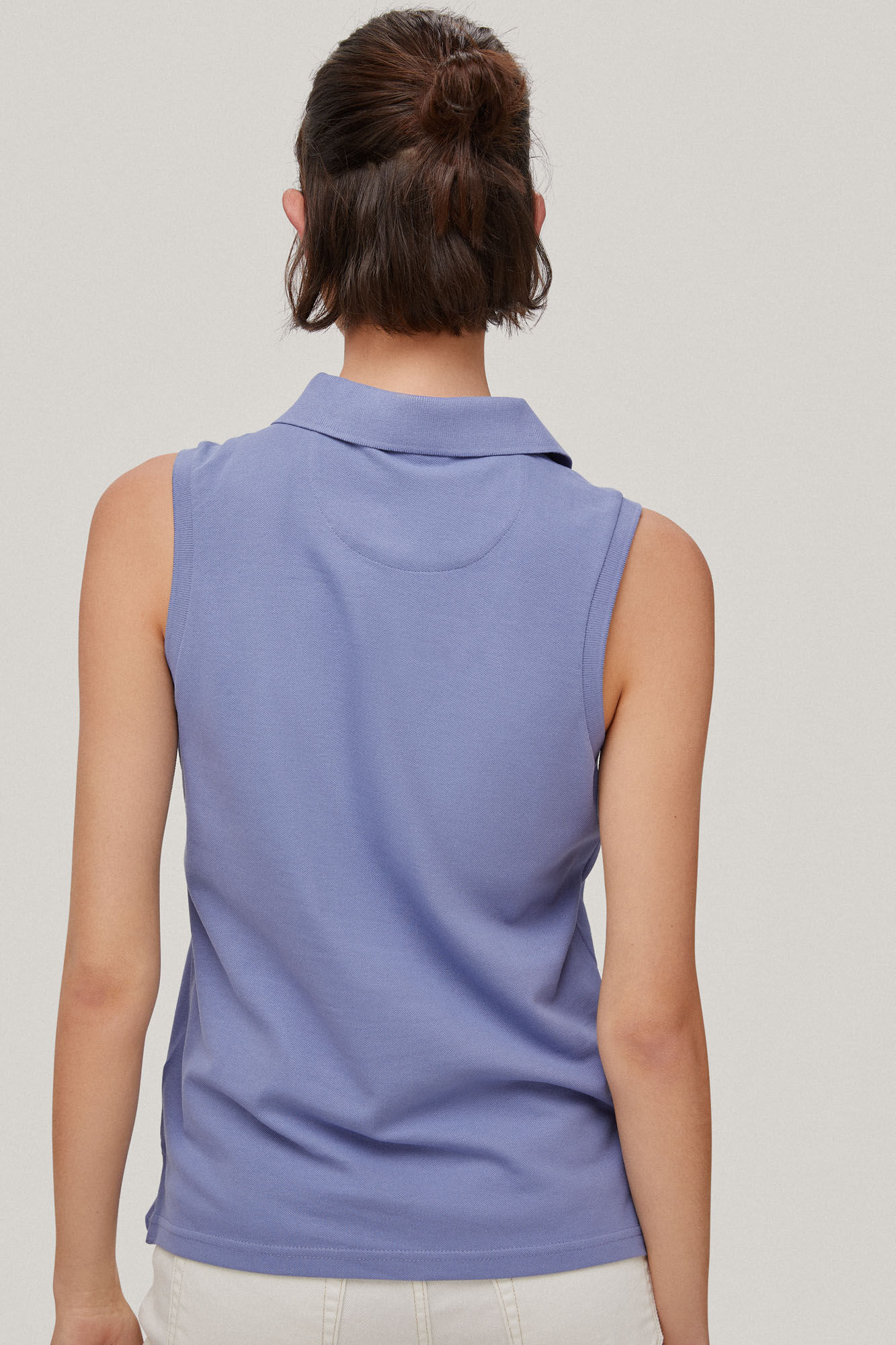 Camisa polo lisa sem mangas - Azul