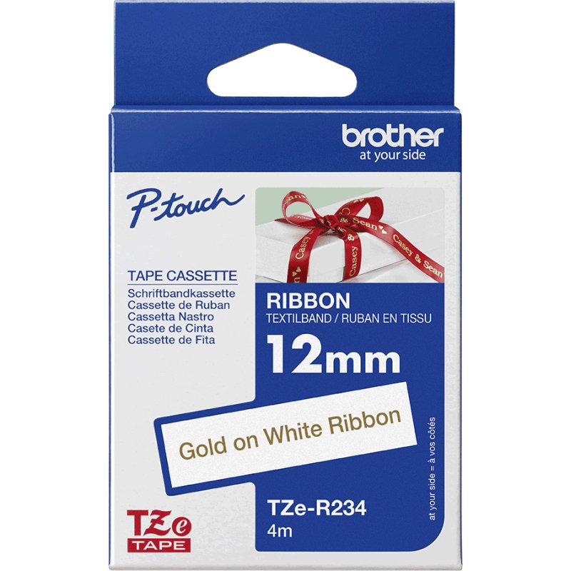 Brother TZE-R234 ruban d'étiquette Doré sur blanc