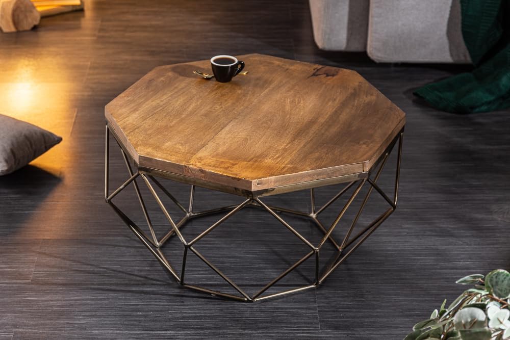 Riess Ambiente Eleganter Couchtisch Diamond 70cm Natur Messing Mangoholz Wohnzimmertisch Tisch