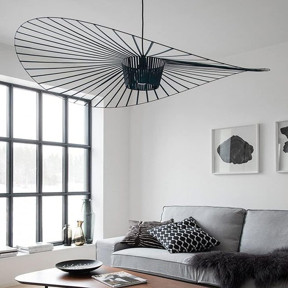 Vertigo Lampe 100cm Schwarz- Moderne Vertigo Pendelleuchte E27 Hängeleuchte für Wohnzimmer Diele Esszimmer Schlafzimmer, Glasfiberstahl + Polyurethan Vintage Hut Lamp, Max 40W