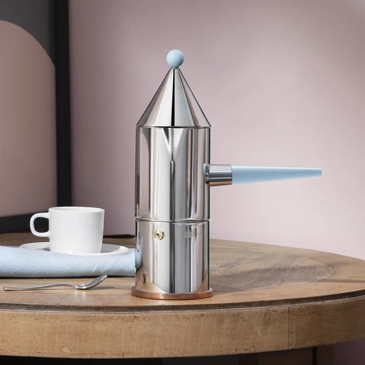 Alessi - La conica manico lungo Espressokocher 15 cl, Edelstahl / hellblau