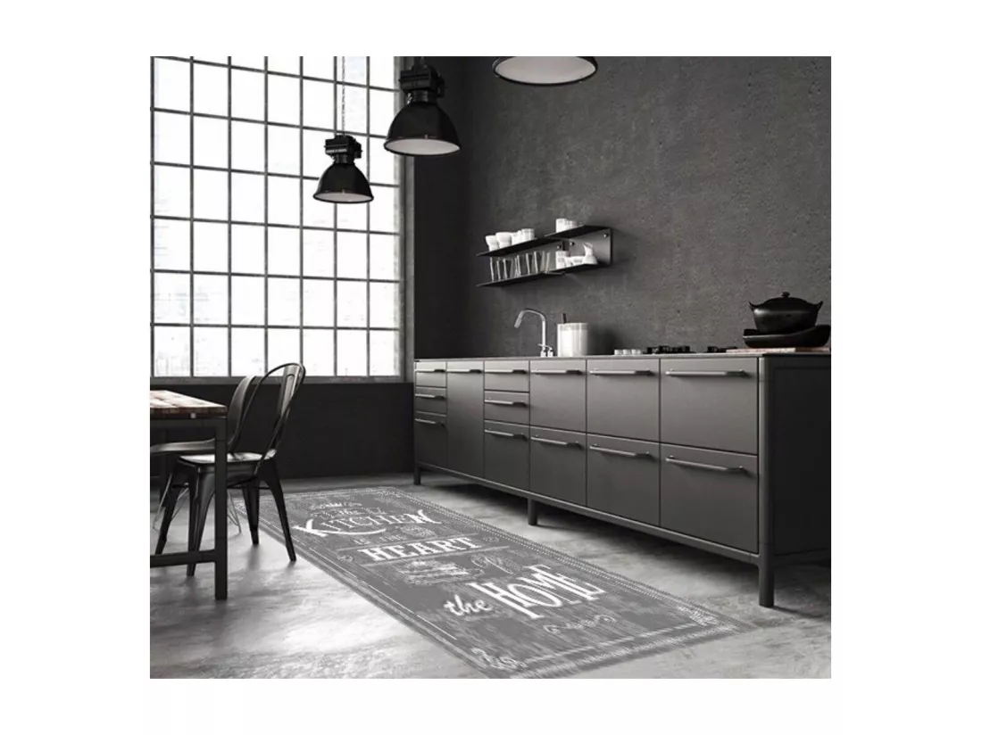 Tapis de cuisine 90x130 cm Polyester Kitchen Gris