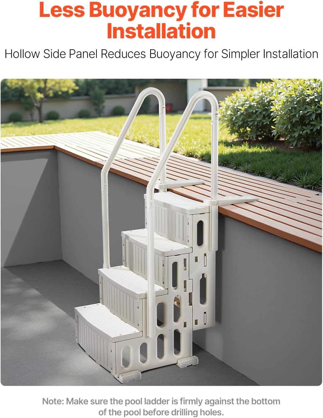 VEVOR Poolleiter, Kunststoff-Pooltreppe mit 2 Handläufen, 4 rutschfesten Stufen, 180 kg Tragkraft, Schwimmbadtreppe für 122-137 cm große Einbaupools, Terrasse, Haus, Innen, Außen, Weiß