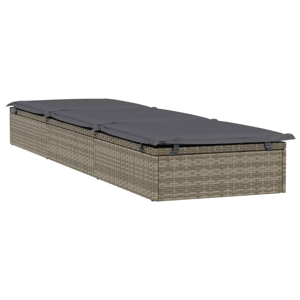Transats chaise longue 2 pièces avec table gris résine tressée