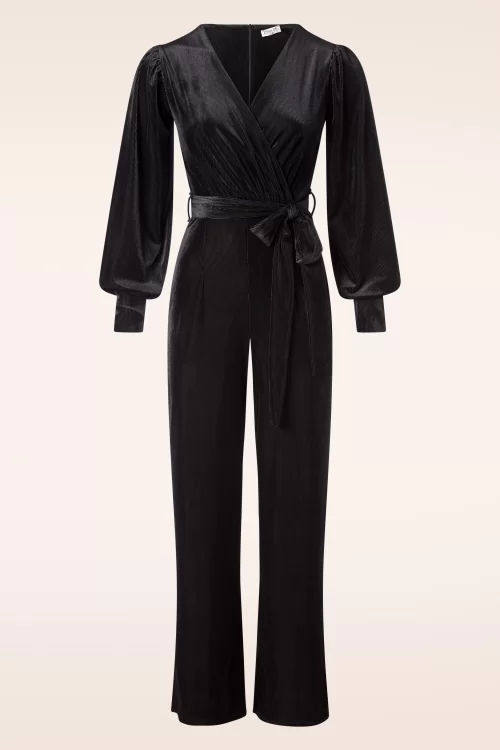 Vintage Chic for Topvintage Melina fluwelen rib jumpsuit in zwart
