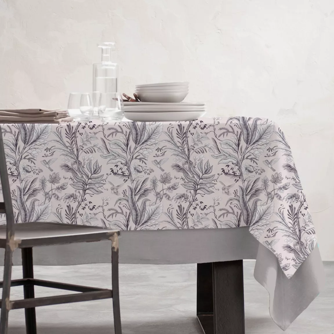 Nappe rectangulaire coton enduit (150 x 350 cm) Colibri Grise