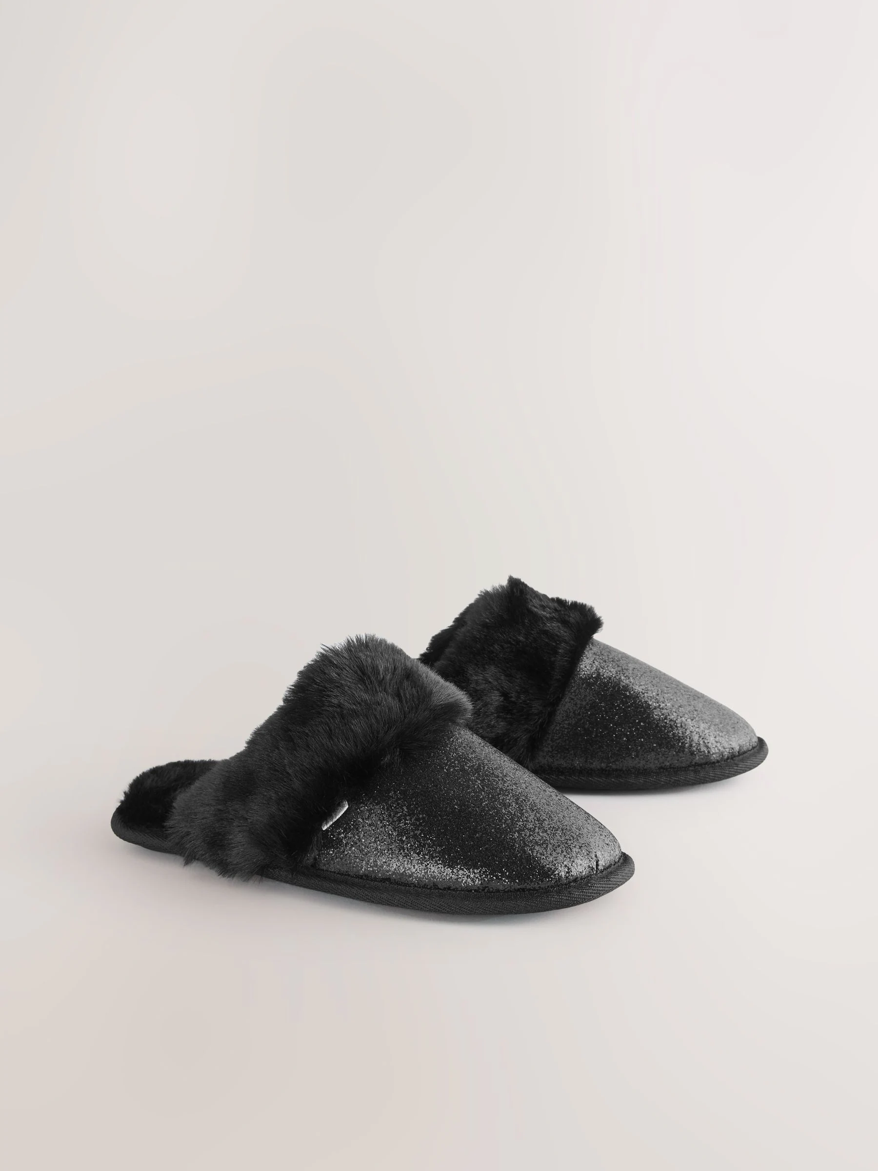 Zwart - Faux Fur Glitter Mule Slippers