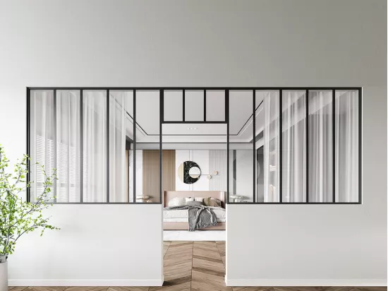 Lot de 2 verrières atelier avec imposte en aluminium thermolaqué - 2 x L150 x H130 + L73 x H40 cm - Noir - BAYVIEW