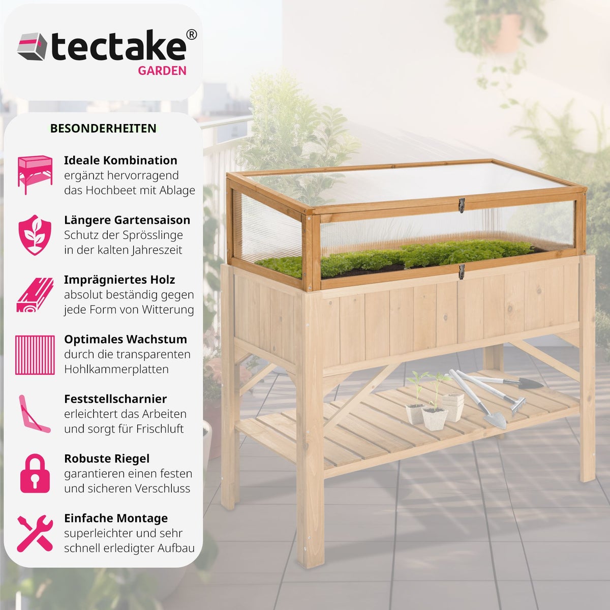 tectake houten kweekbak, 115 x 53 x 34 cm