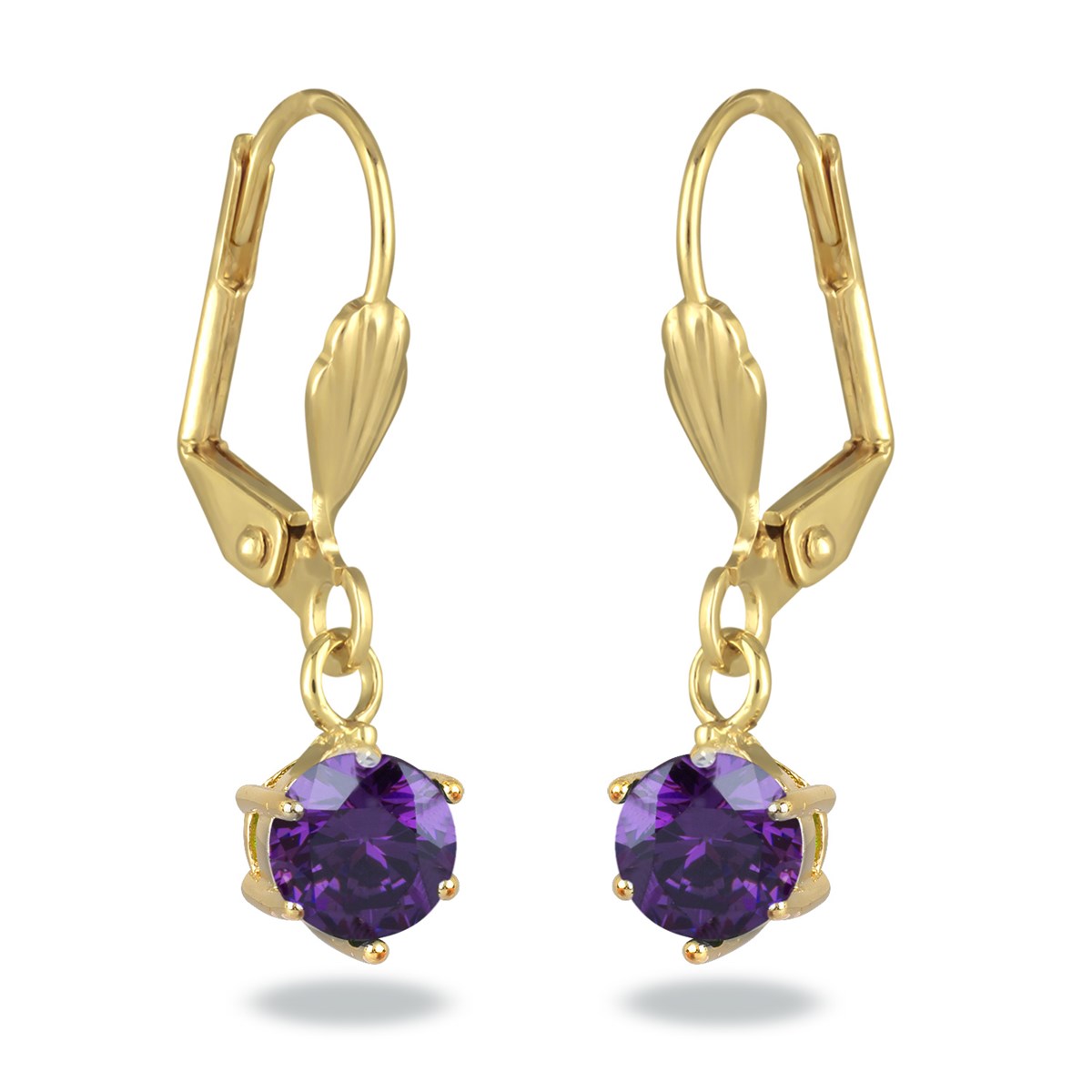 Boucles d'oreille plaqué or dormeuses et cubic zirconia violet