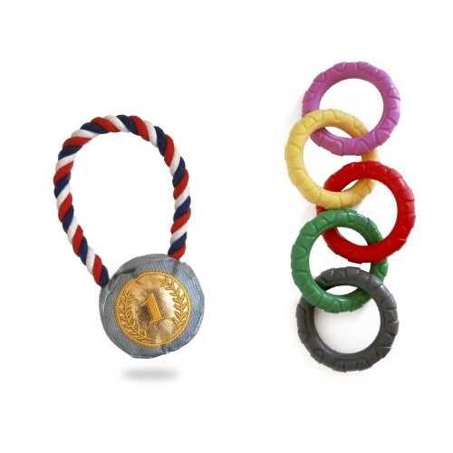 Kit Patasbox com 2 brinquedos olímpicos multicoloridos para cães