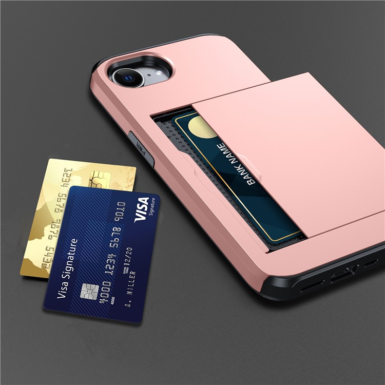 iPhone 16e Hybrid Hardcase Hülle mit integriertem Karten Portemonnaie (aufschiebbar) - Dunkelgrün