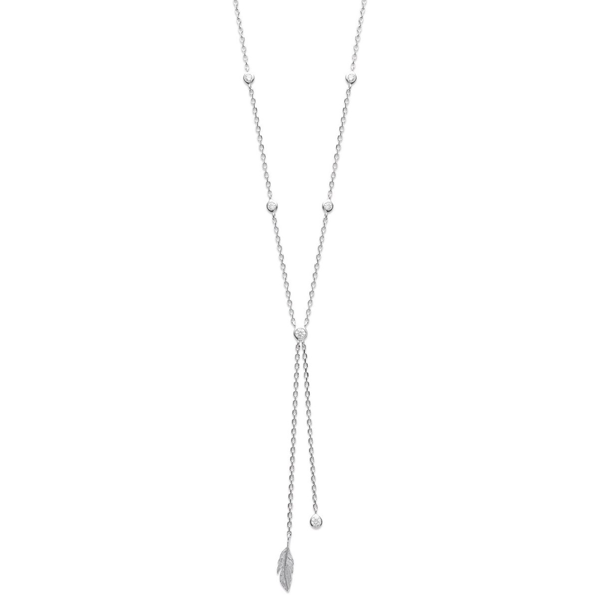Collier plume pendante et oxyde de zirconium clos rond Argent 925 Rhodié
