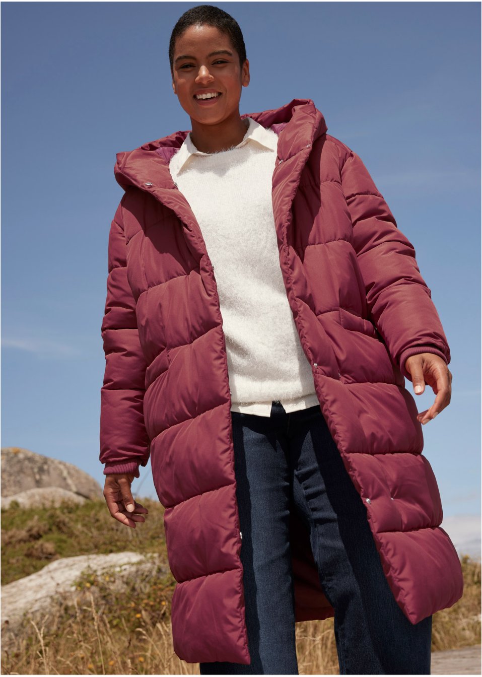 Manteau oversize matelassé avec capuche, en polyester recyclé