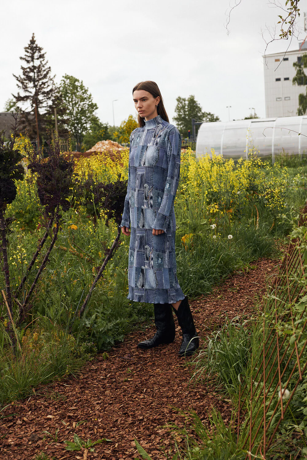 Mads Nørgaard  Luno Halto midikjole - Denim Aop