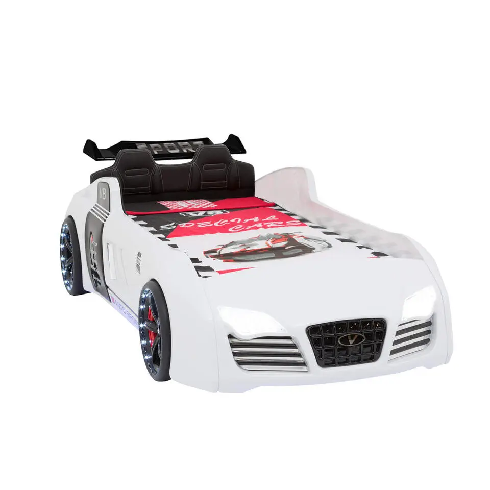 Autobed - Racebed - Met LED en sounds - V8 Sport - 239x127x72 cm - Wit
