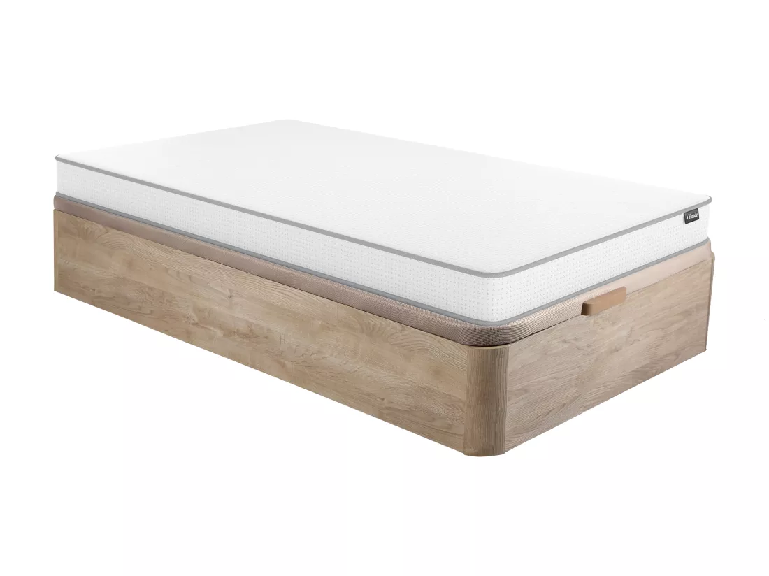 Ensemble 90 x 190 cm sommier coffre naturel clair + matelas mousse ép.12cm - ASTYANAX II de YSMÉE