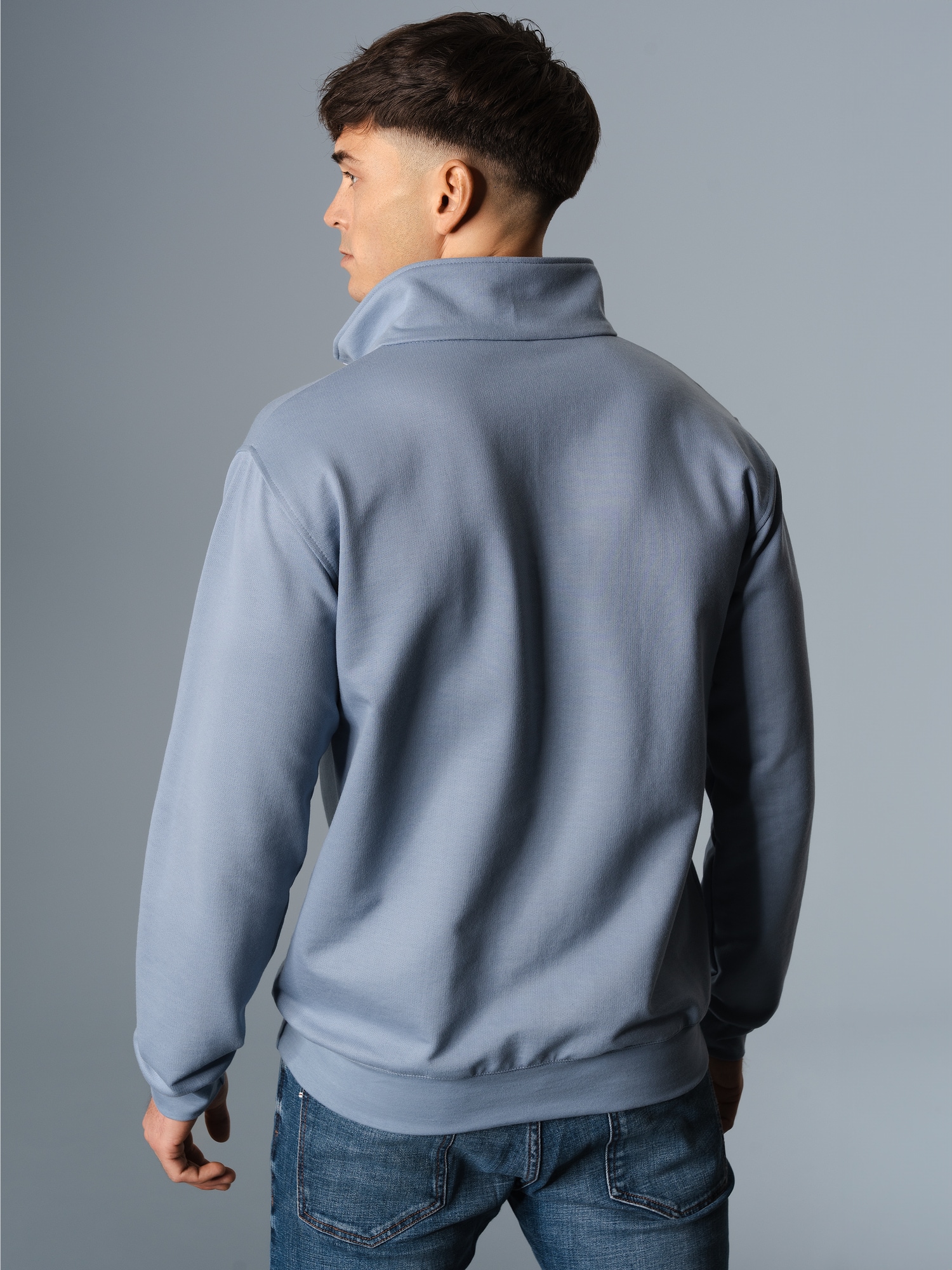 Sweatshirt mit Kragen und Reißverschluss Pearl-blue