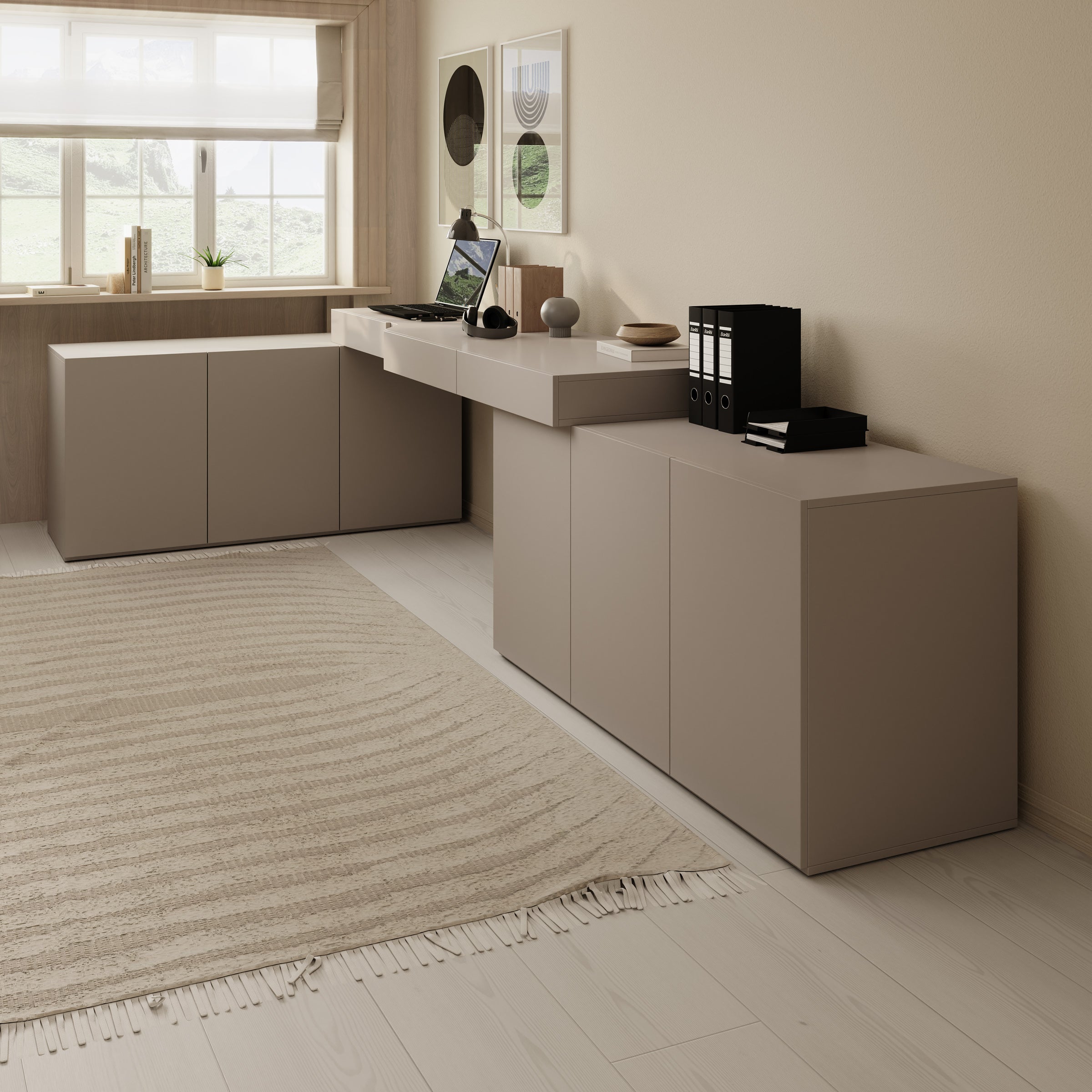 Meubella - Whenua 4 - Bureau links - Beige - 338x141x79 cm