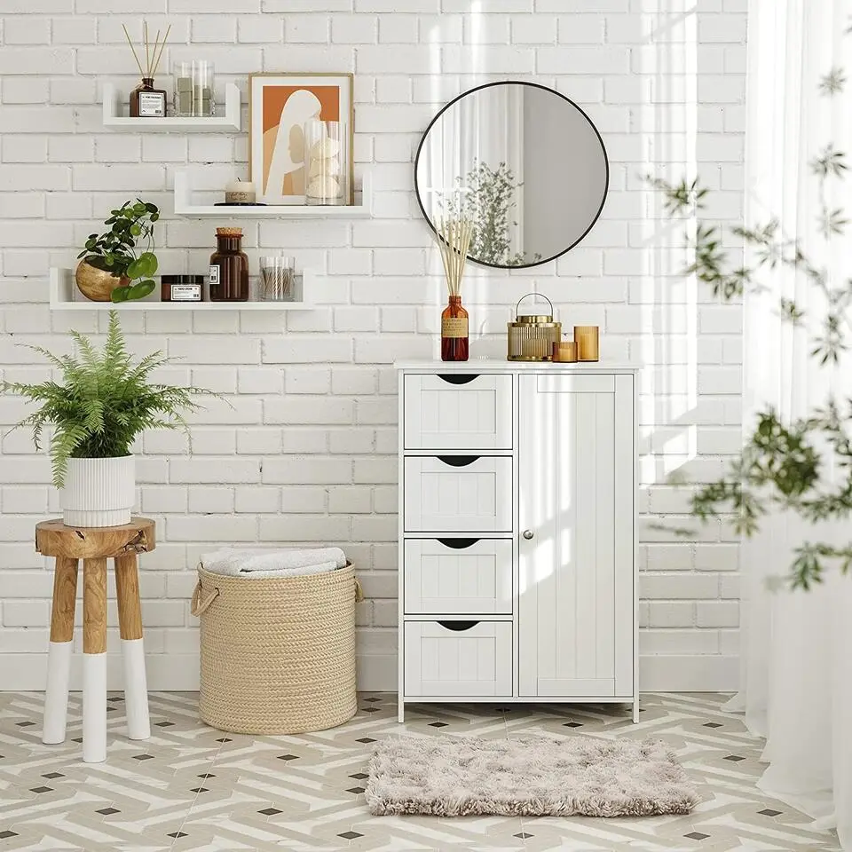 Bobbel Home - Badkamerkast - 4 laden - Houten - Wit