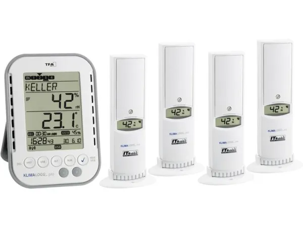 TFA Dostmann KLIMALOGG PRO Profi Set Luftfugtighedsmåler (hygrometer) 1 % r. 99 % r. TFA indeklima professionelt sæt, Dataloggerfunktion