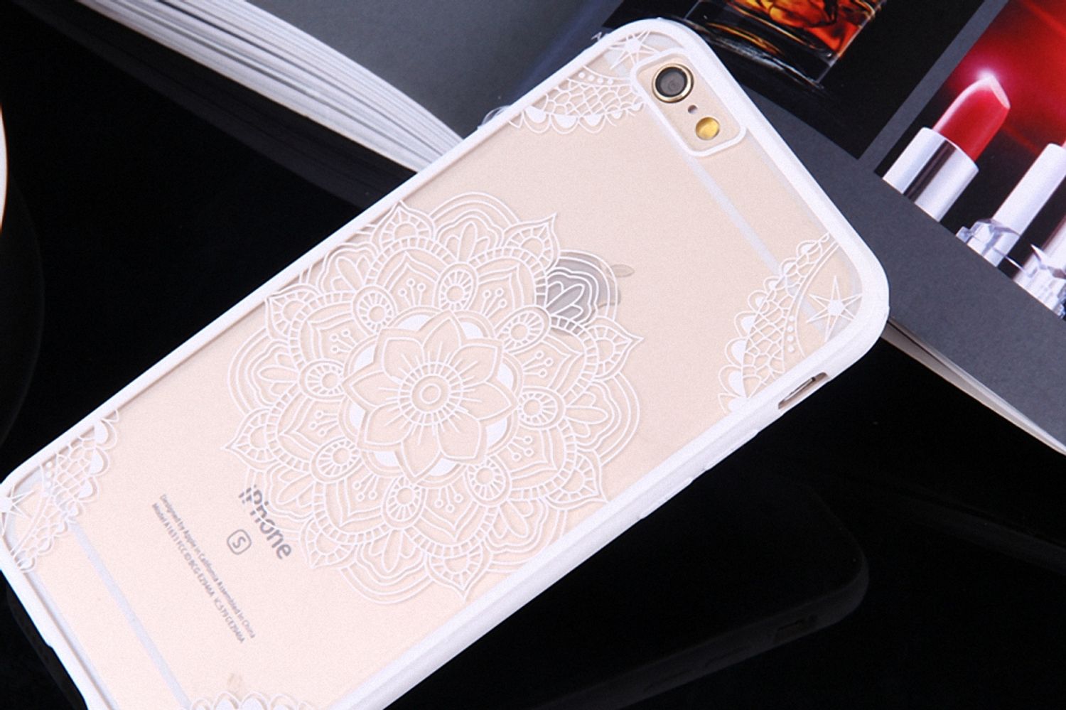 Apple iPhone 6s Plus Handy Hülle Mandala Case Motiv Indianische Spitze Weiß Neu