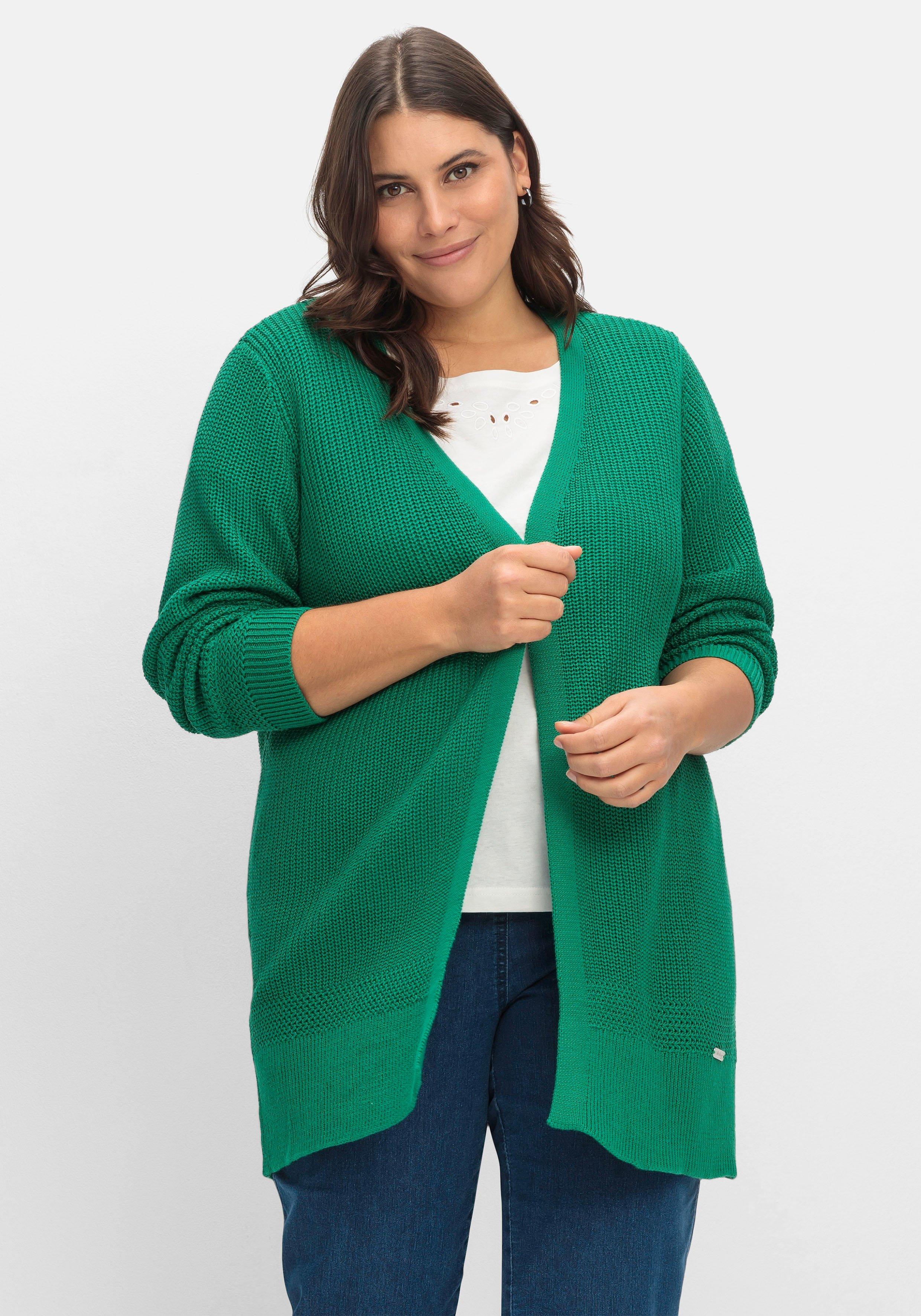 Lange Strickjacke in Grobstrick-Optik, offene Form