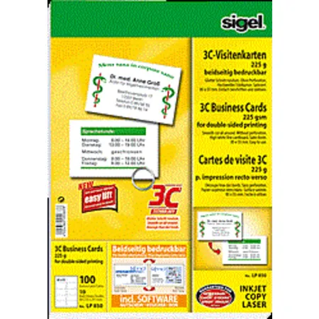 Sigel Visitenkarten 3C/LP850 hochweiß, 100 Stück