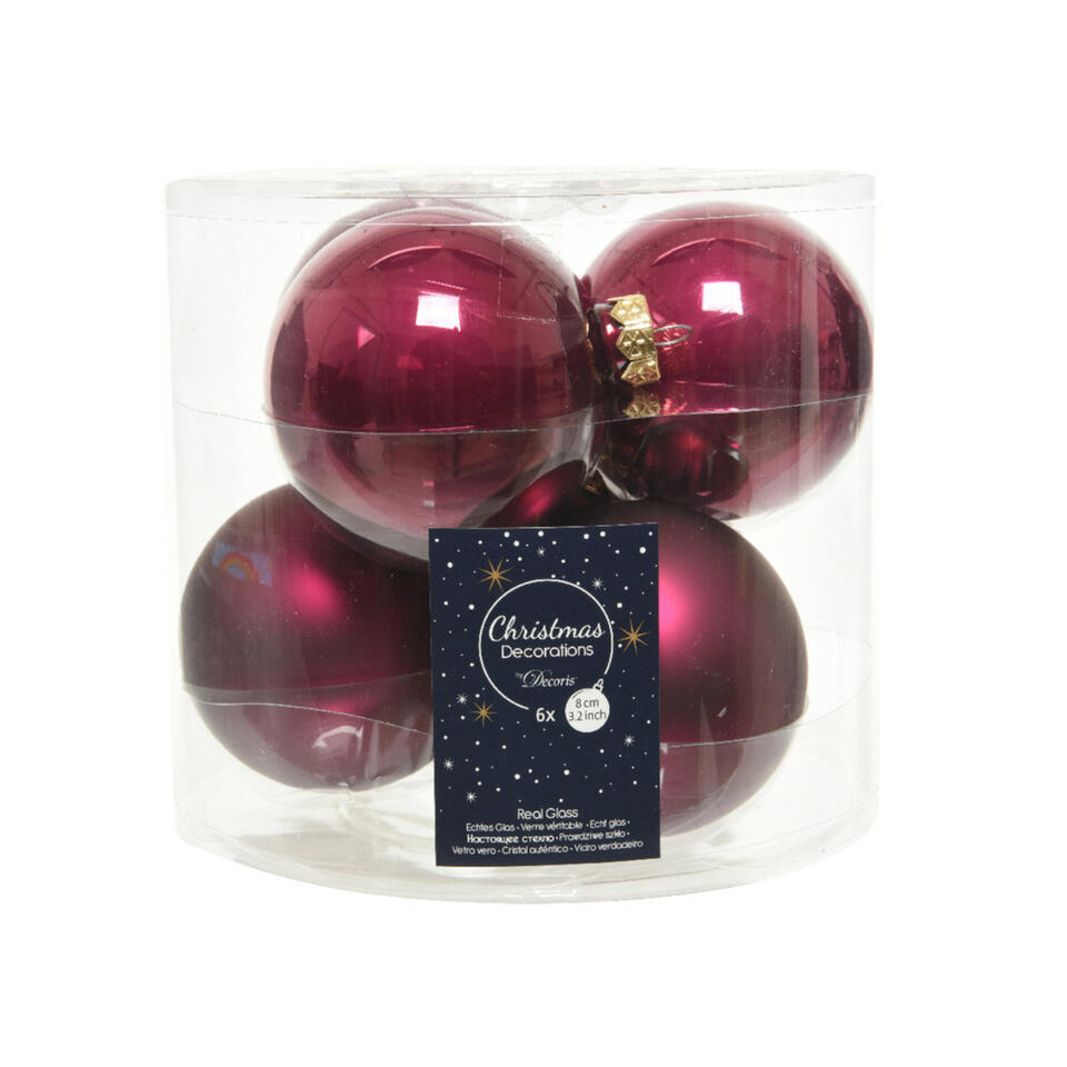 Decoris Kerstballen - 6 stuks - framboos roze - 8 cm