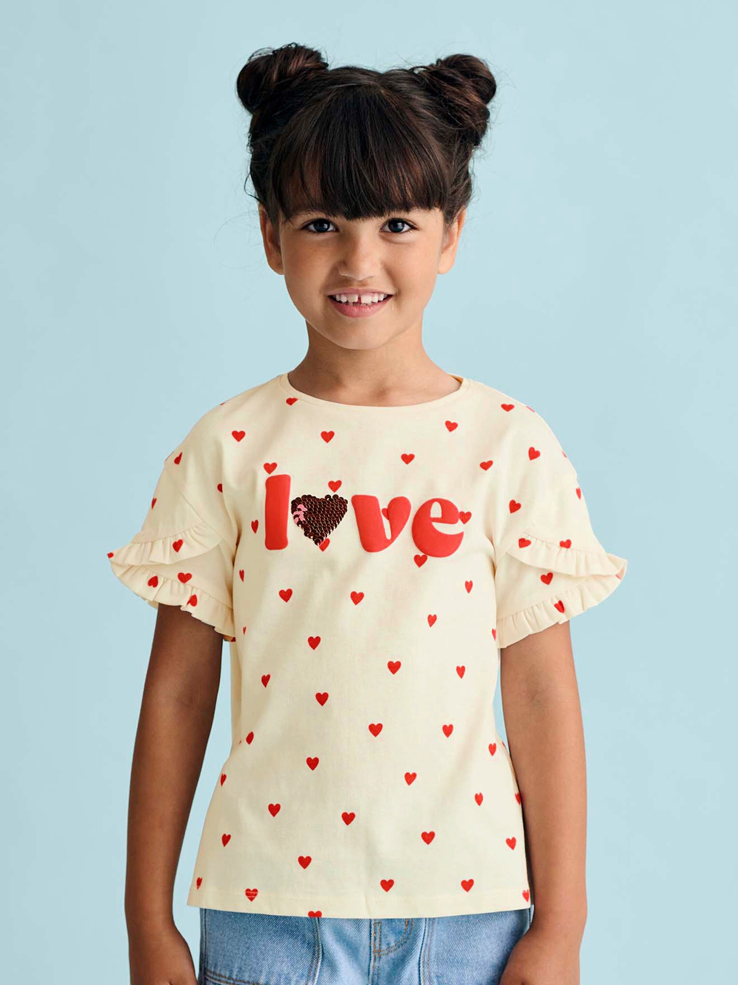 Vertbaudet Mädchen T-Shirt mit Pailletten-Applikation wollweiß