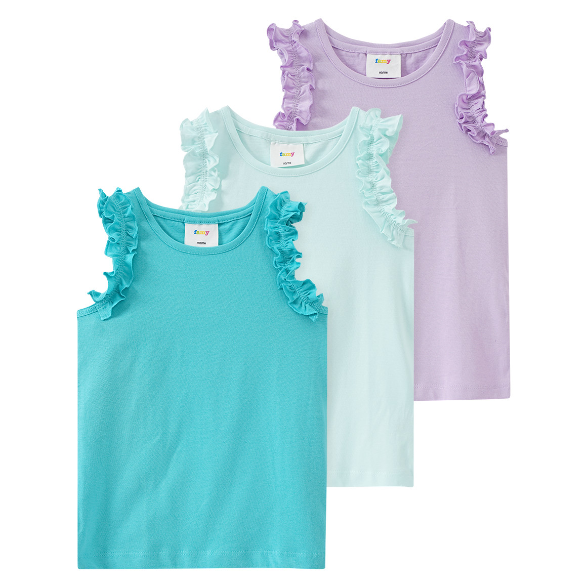 Famy 3 Mädchen Tops im Basic-Look helllila / türkis / helltürkis