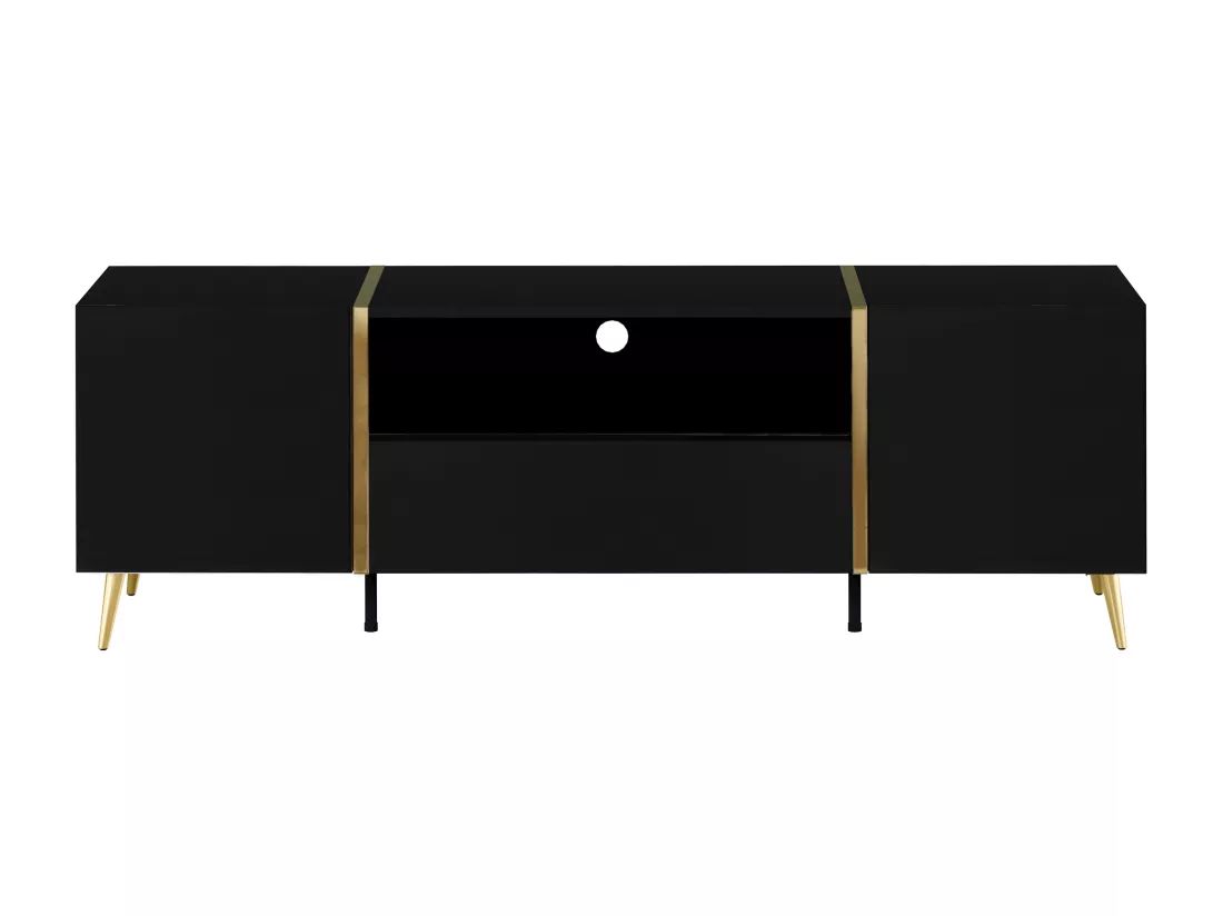Meuble TV avec 2 portes, 1 tiroir et 1 niche - Noir brillant et Doré - MARZIALO