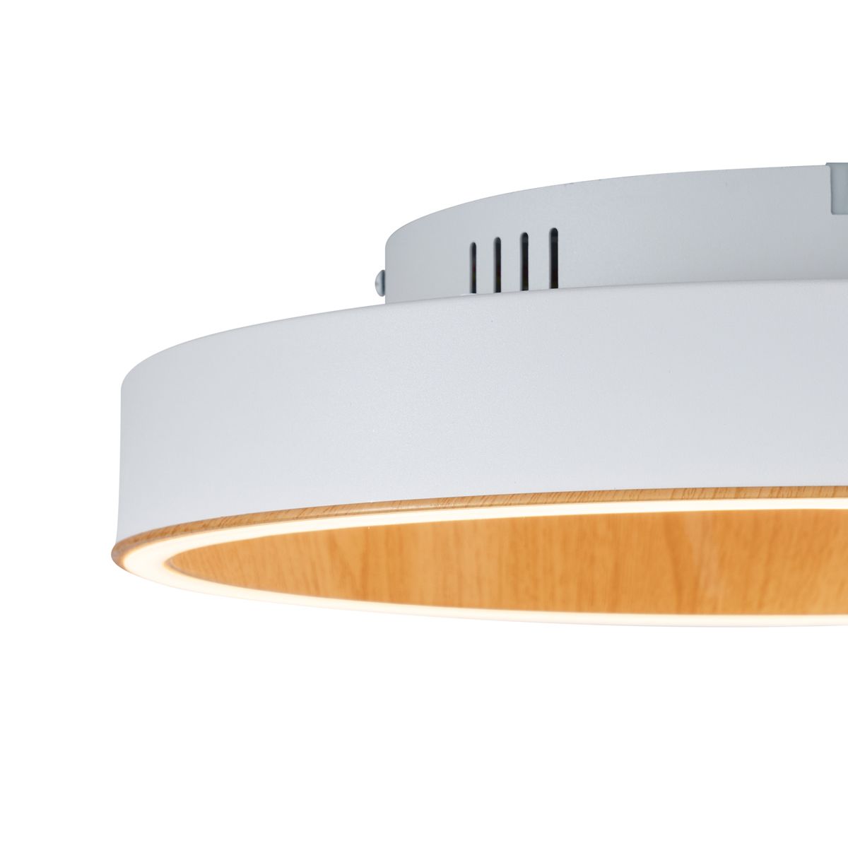 Design plafondlamp wit met hout 40cm incl. LED 3-way switch - Ingo